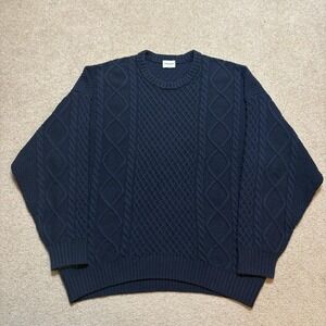 Aritzia Sunday Best Sweater Large Blue Chunky Cable Knit Crewneck Pullover